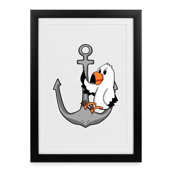 Anchor and seagull - Framed poster (27 × 37 cm) - black - Front