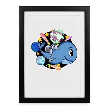 Astronaut in space with a whale - Framed poster (27 × 37 cm) - black - Front