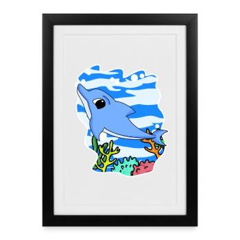 Dauphin - Mammifère Animal marin Environnement de conservation de la nature - Affiche encadrée (27 × 37 cm) - noir - Devant