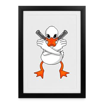 Duck with pistol - Framed poster (27 × 37 cm) - black - Front