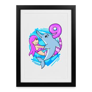 9th Birthday Girl 9 years old Mermaid - Framed poster (27 × 37 cm) - black - Front