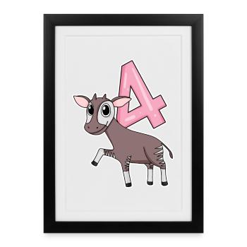 Fille de 4 ans Okapi cadeau de 4ème anniversaire - Affiche encadrée (27 × 37 cm) - noir - Devant