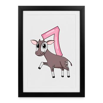 Fille de 7 ans Okapi cadeau de 7ème anniversaire - Affiche encadrée (27 × 37 cm) - noir - Devant