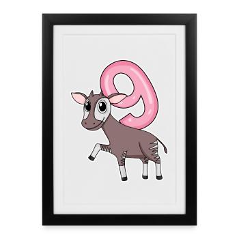 Fille 9 ans Okapi cadeau de 9ème anniversaire - Affiche encadrée (27 × 37 cm) - noir - Devant