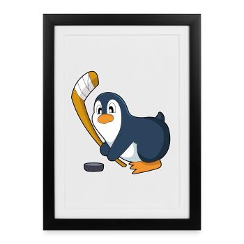 Pingouin Hockey sur glace Bâtons de hockey sur glace - Affiche encadrée (27 × 37 cm) - noir - Devant