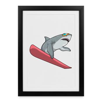 Snowboarder Requin Snowboard - Affiche encadrée (27 × 37 cm) - noir - Devant