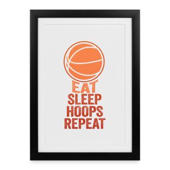 Mangez des cerceaux de sommeil Répéter le basket-ball - Affiche encadrée (27 × 37 cm) - noir - Devant