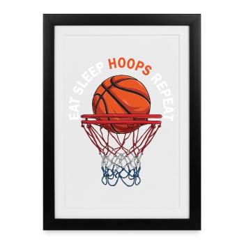 Mangez des cerceaux de sommeil Répéter le basket-ball - Affiche encadrée (27 × 37 cm) - noir - Devant