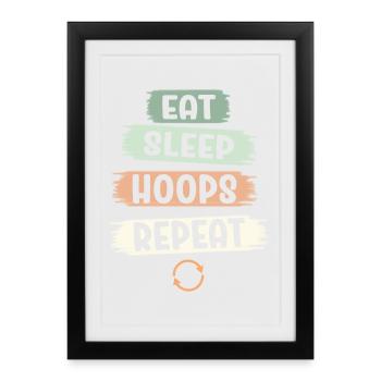 Manger des cerceaux de sommeil Répéter le basketball - Affiche encadrée (27 × 37 cm) - noir - Devant