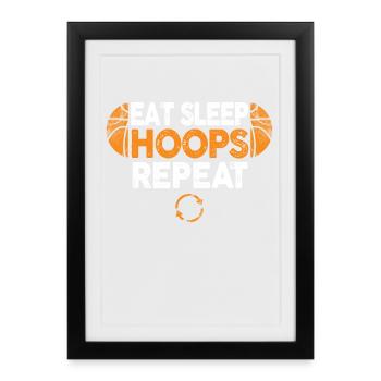 Manger des cerceaux de sommeil Répéter le basketball - Affiche encadrée (27 × 37 cm) - noir - Devant