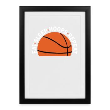 Manger des cerceaux de sommeil Répéter le basketball - Affiche encadrée (27 × 37 cm) - noir - Devant