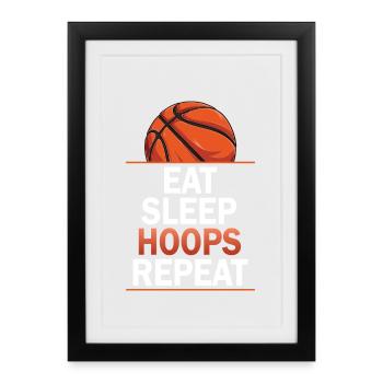 Manger des cerceaux de sommeil Répéter le basketball - Affiche encadrée (27 × 37 cm) - noir - Devant
