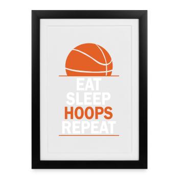 Manger des cerceaux de sommeil Répéter le basketball - Affiche encadrée (27 × 37 cm) - noir - Devant