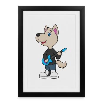 Chien Musicien Guitare Musique - Affiche encadrée (27 × 37 cm) - noir - Devant