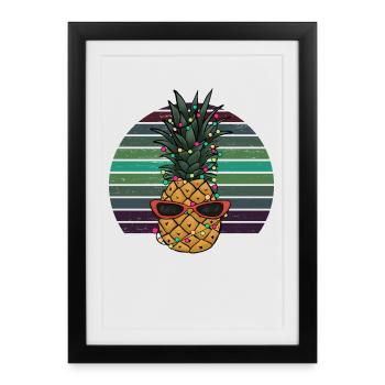 Retro Pineapple String of Lights Christmas Gift - Framed poster (27 × 37 cm) - black - Front