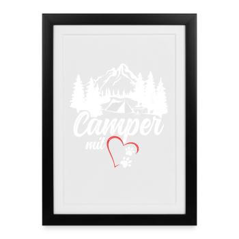 Campeur avec cœur et pattes camping pour chiens - Affiche encadrée (27 × 37 cm) - noir - Devant