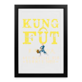 Kung Fût Jeu de mot Rhum Barbecue Buvette Soirée - Affiche encadrée (27 × 37 cm) - noir - Devant