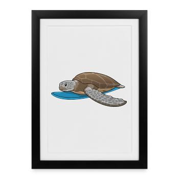 Turtle Surfing Surfboard Summer - Framed poster (27 × 37 cm) - black - Front