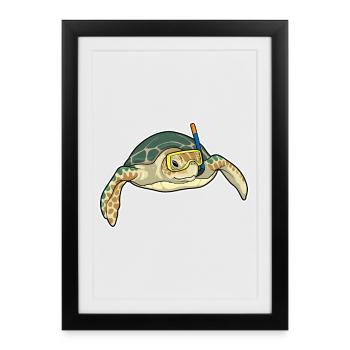 Turtle Diver Snorkel Diving - Framed poster (27 × 37 cm) - black - Front
