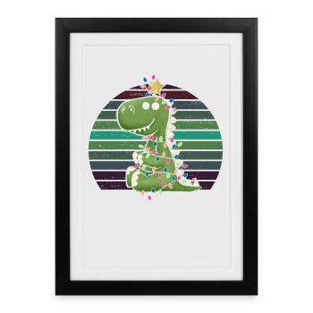 Mignon Dino Light Chain Tree Rex Pajamas - Affiche encadrée (27 × 37 cm) - noir - Devant