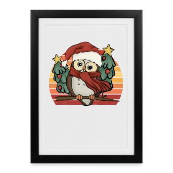Mignon chouette de Noël Cadeau de chouette de Noël - Affiche encadrée (27 × 37 cm) - noir - Devant
