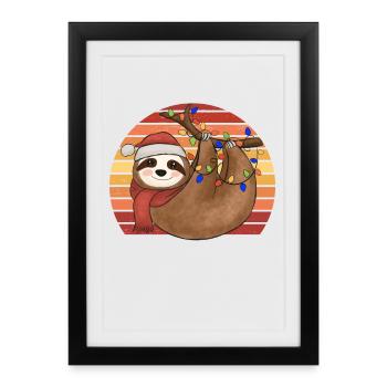 Sloth String Lights Christmas Pajamas Christmas - Framed poster (27 × 37 cm) - black - Front