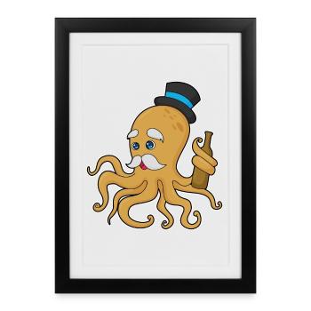 Chapeau haut-de-forme Gentleman pieuvre - Affiche encadrée (27 × 37 cm) - noir - Devant