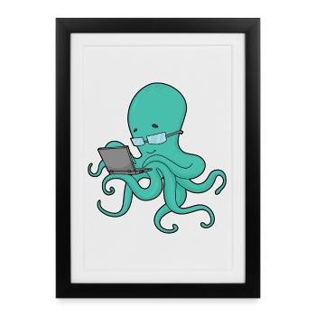 Ordinateur portable Octopus - Affiche encadrée (27 × 37 cm) - noir - Devant