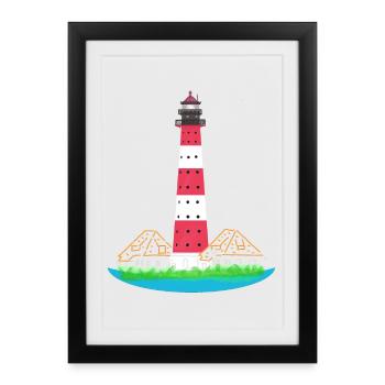 Leuchtturm Westerheversand, ohne Text, Nordsee - Gerahmtes Poster (27 × 37 cm) - Schwarz - Vorne