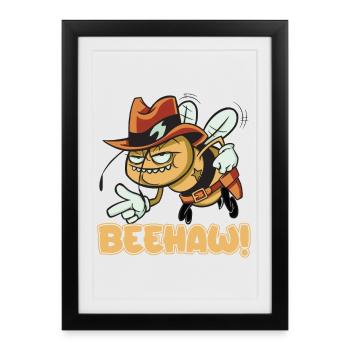 Abeille Beehaw avec chapeau de cow-boy Yeehaw - Affiche encadrée (27 × 37 cm) - noir - Devant