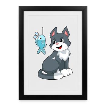 Pêche au poisson pêcheur chat - Affiche encadrée (27 × 37 cm) - noir - Devant