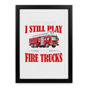 Les pompiers aiment jouer avec les camions de pompiers - Affiche encadrée (27 × 37 cm) - noir - Devant