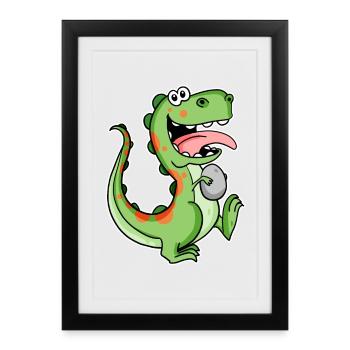 Dinosaure avec un bébé œuf de dinosaure - Affiche encadrée (27 × 37 cm) - noir - Devant