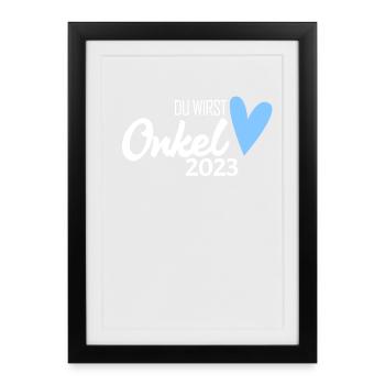 Onkel 2023 - Schwangerschaft verkünden Geschenk - Gerahmtes Poster (27 × 37 cm) - Schwarz - Vorne