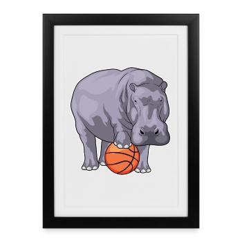 Hippo Basketteur Basketteur - Affiche encadrée (27 × 37 cm) - noir - Devant