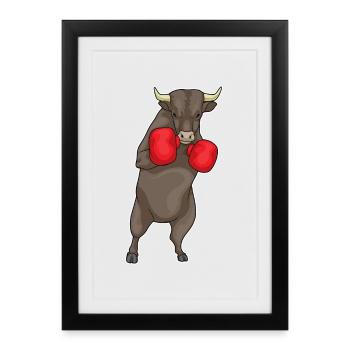 Boxeur Bull Boxing Gants de boxe Boxe Boxe - Affiche encadrée (27 × 37 cm) - noir - Devant