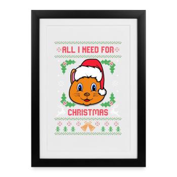 Tout ce dont j’ai besoin pour Noël est mon chat Noël moche - Affiche encadrée (27 × 37 cm) - noir - Devant
