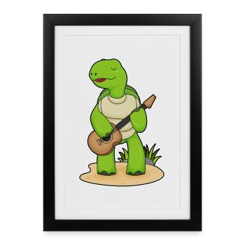 Turtle Musicien Guitare Musique - Affiche encadrée (27 × 37 cm) - noir - Devant