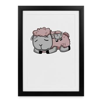 Moutons avec bébé moutons - Affiche encadrée (27 × 37 cm) - noir - Devant