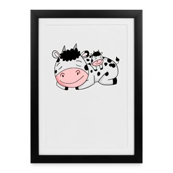 Vache avec bébé vache - Affiche encadrée (27 × 37 cm) - noir - Devant