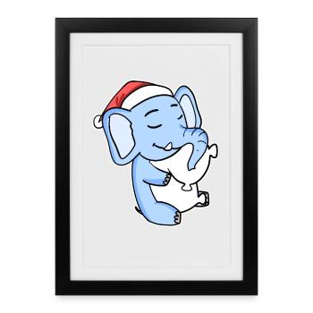 Eléphant Noël Sommeil Sommeil Sommeil Sommeil - Affiche encadrée (27 × 37 cm) - noir - Devant