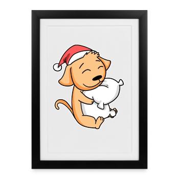 Dog Christmas Sleeping Dog Owners Christmas - Framed poster (27 × 37 cm) - black - Front