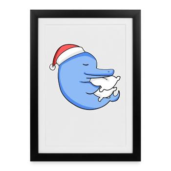 Dauphin Noël Sommeil Sommeil Sommeil Sommeil - Affiche encadrée (27 × 37 cm) - noir - Devant