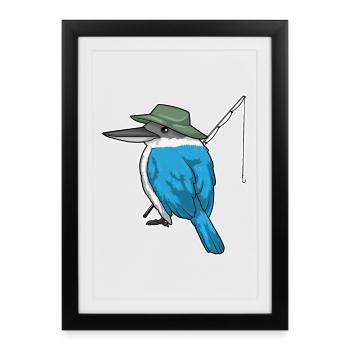 Canne à pêche Pêcheur Kingfisher Canne à pêche Canne à pêche - Affiche encadrée (27 × 37 cm) - noir - Devant