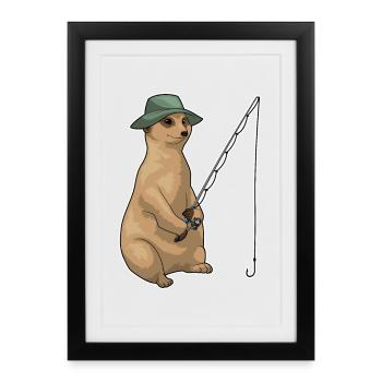 Canne à pêche pour le pêcheur de suricate Canne à pêche - Affiche encadrée (27 × 37 cm) - noir - Devant