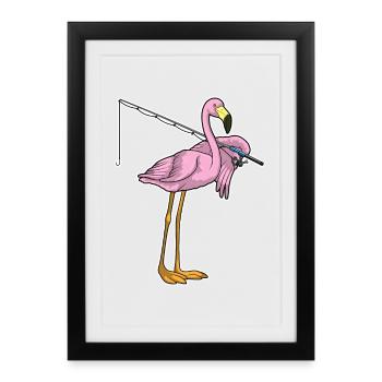 Canne à pêche Flamingo Pêcheur Canne à pêche - Affiche encadrée (27 × 37 cm) - noir - Devant