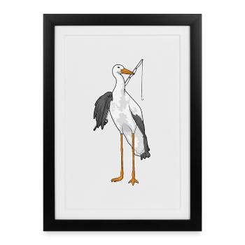 Pêche à la canne à pêche Stork Angler - Affiche encadrée (27 × 37 cm) - noir - Devant