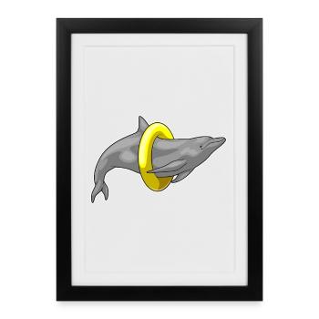 Bouée de sauvetage de nage avec les dauphins - Affiche encadrée (27 × 37 cm) - noir - Devant