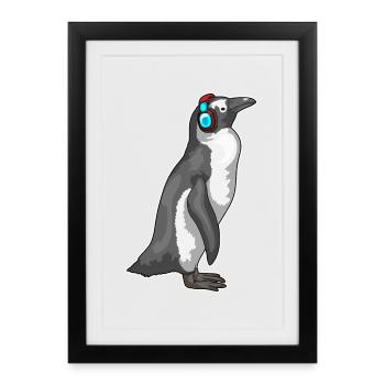 Musique casque Penguin - Affiche encadrée (27 × 37 cm) - noir - Devant
