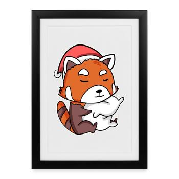 Panda roux Noël Sommeil Sommeil - Affiche encadrée (27 × 37 cm) - noir - Devant